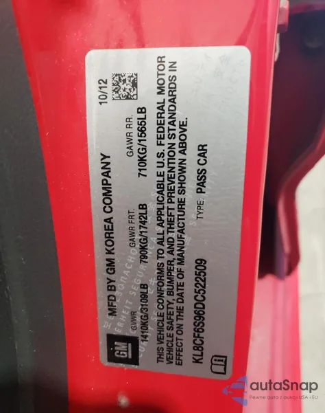 2013 Chevrolet Spark 2Lt from USA, damaged, VIN KL8CF6S96DC522509